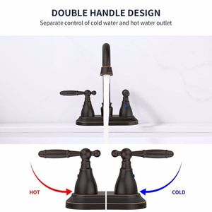 Robinet de salle de bain moderne 3 trous en bronze huilé, avec bec pivotant à 360 degrés et arc élevé, robinet de lavabo centralisé de 4 pouces, pour lavabo 360 - Product Image 3