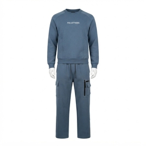 Conjunto de Sudadera Azul para Hombre, Pantalones Deportivos Cargo, Cuello Redondo, Bolsillos Utilitarios, Traje Deportivo de Dos Piezas, Ropa Casual Urbana - Product Image 3