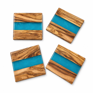 Decorative Mango Wood <b>Epoxy</b> Resin Coaster Set Square Drink Coasters for Hot Cold Cups Mugs Dining Table Home Office Decors Gifts - Product Image 1