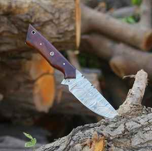 Couteau de chasse artisanal en acier Damas de qualité supérieure, couteau à lame fixe pour la survie en plein air, le camping et la randonnée, avec étui en cuir - Product Image 2