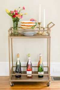 Modern Champagne Gold Bar <b>Cart</b> 2 Tier Glass Rectangle Serving <b>Trolley</b> Rolling Wine Beverage Kitchen Storage Organizer - Product Image 1