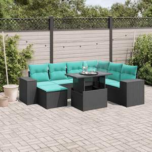 Set di divani da giardino in polyrattan nero da 8 pezzi con cuscini, mobili da giardino - Product Image 1