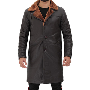 Solid International High Quality Premium Breathable Embossed Slim Fit Modern Gentleman Fashion Winter Mens <b>Long</b> <b>Leather</b> <b>Jacket</b> - Product Image 4
