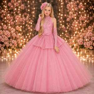 Robe de bal de luxe scintillante pour filles, robe de princesse pour enfants, doublure en satin doux, détail élégant avec nœud, tulle bouffant personnalisable, dentelle - Product Image 4