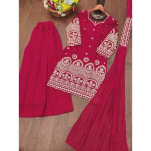 Conjunto de Fiesta 100% Algodón, Top, Pantalón y Dupatta, Talla XL, Tela Chifón con Bordado de Lentejuelas - Product Image 1