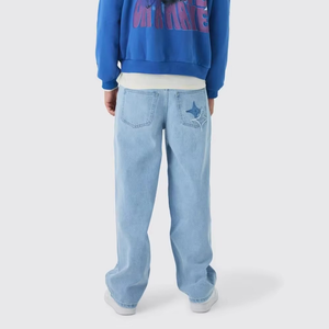 Jeans de Mezclilla Personalizados de Alta Calidad para Hombre, Jeans Holgados con Costuras Reforzadas, Parches Desgastados y Lavado a la Piedra - Product Image 1