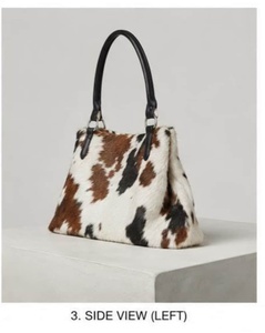 Sac fourre-tout hobo en cuir véritable à imprimé vache, avec poignée rigide détachable, grande capacité, fermeture éclair, bandoulière arquée, unisexe - Product Image 4