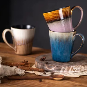 Ensemble de tasses à café en céramique de luxe avec finition émail métallique, texture côtelée, poignée élégante pour un service à la maison ou au café - Product Image 2