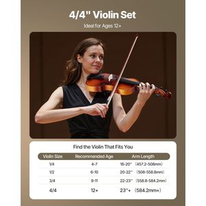 Set Violino 4/4 per Adulti con Custodia Rigida, Resina, Arco, Spalliera, Ponticello e Accessori Extra per Principianti, Studenti e Novizi - Product Image 4