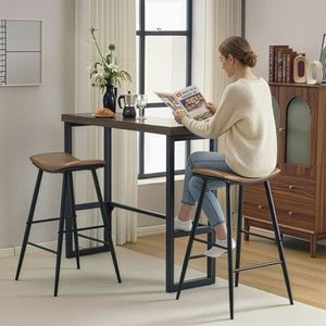 Set Tavolo e Sedie da Bar con Seduta Curva, 1 Tavolo e 2 Sedie in Grigio, 120x39x50 cm, Pannello Cavo in Ferro e PU - Product Image 6