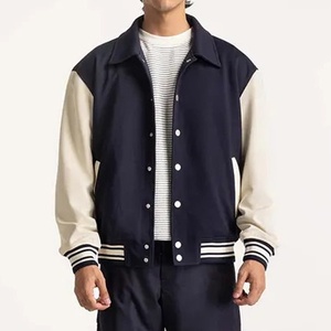 Veste universitaire streetwear sur mesure OEM à double boutonnage avec broderie chenille et manches matelassées en cuir de vachette, grandes tailles - Product Image 1