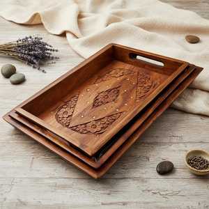 ชุดถาดเสิร์ฟไม้ชีแชมแกะสลักด้วยมือ สไตล์บ้านไร่แบบเรียบง่าย ถาดน้ำชา - Product Image 4