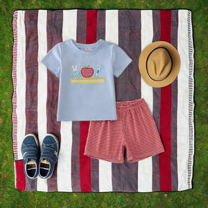 Honeydew Enfants Vêtements Bleu Crayon Applique Shorts Ensemble Doux Confortable Spandex/Coton Smart Casual Garçons Vêtements pour l'été - Product Image 4