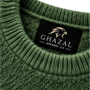 เสื้อสเวตเตอร์ถักลายสีเขียวสำหรับผู้หญิง คอกลม แขนยาว ปลายแขนและชายเสื้อแบบริบ แต่งโลโก้ได้ สไตล์ลำลอง เสื้อถักสำหรับฤดูใบไม้ร่วง - Product Image 3