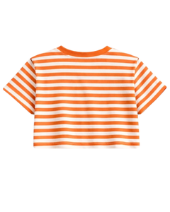 Ensemble décontracté d'été deux pièces pour femme : crop top rayé orange et short, taille élastique, tenue de détente, streetwear, OEM - Product Image 5