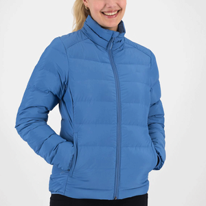 Chaqueta de plumón para mujer, azul sólido, con cuello alto, manga larga y cremallera. - Product Image 2