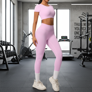 Vente en gros de leggings de yoga et de pilates de marque renommée, solides, respirants, extensibles, sans couture, côtelés, à taille mi-haute, écologiques, en élasthanne, à taille haute et élastiques - Product Image 5