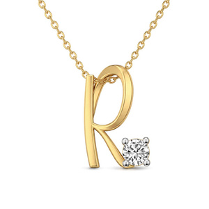 Elegante colgante con inicial 'R' y diamante redondo brillante cultivado en laboratorio. Hermosa joyería fina para mujer al precio más bajo. - Product Image 2