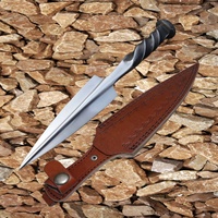 Couteau à tête de lance en acier au carbone forgé à la main de haute qualité à double tranchant avec fourreau en cuir
