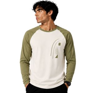 Camiseta de Manga Larga Raglán Blanca y Verde Oliva para Hombre, Cuello Redondo, Algodón Premium, Diseño Gráfico de Béisbol, Personalizable OEM, Ropa Urbana - Product Image 1