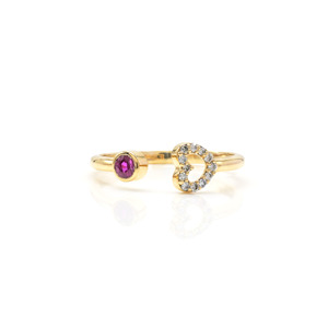 Ready to Ship Bezel <b>Set</b> 3mm Burma Ruby Adjustable <b>Ring</b> in 18k Solid Yellow <b>Gold</b> Diamond Heart Design <b>Ring</b> Perfect Gift for Love - Product Image 1
