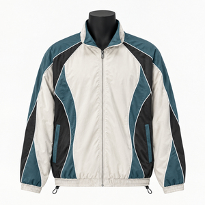 Blouson de sport pour homme à blocs de couleur, col montant, fermeture éclair, coupe-vent, style sportif, pour l'automne, coupe régulière, en polyester - Product Image 5