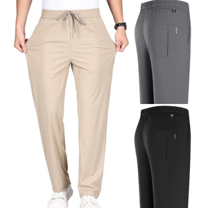 Pantalon décontracté pour homme 2026 en ramie, coton et lin, coupe droite, taille mi-haute, jambe large, écologique, avec cordon de serrage, respirant, pour le quotidien et la plage - Product Image 1