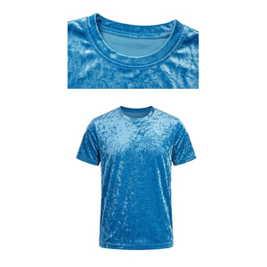 เสื้อยืดกำมะหยี่สีน้ำเงิน OEM เสื้อยืดลำลองแขนสั้นสำหรับผู้ชาย เสื้อยืดกำมะหยี่แฟชั่นสไตล์สตรีทสำหรับฤดูร้อน เสื้อยืดกำมะหยี่ผู้ชาย - Product Image 4