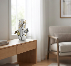 Jarrón de Metal Contemporáneo Hecho a Mano con Cuerpo Plateado y Relieve Floral Dorado y Negro para Centro de Mesa, Decoración Floral para Sala de Estar - Product Image 4
