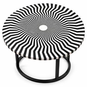 Botanical Inlay <b>Round</b> <b>Side</b> <b>Table</b> | Artistic Wooden Accent <b>Table</b> with Metal Base for Bedroom Living Room Lounge Home Decor Styles - Product Image 1