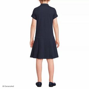 Vestido Polo de Punto de Algodón Azul Marino para Niñas, Uniforme Escolar, Ropa para Escuela Primaria - Product Image 2