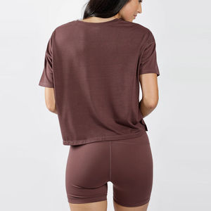 Camiseta Corta Holgada de Punto para Mujer, Cuello Redondo, Color Sólido, Transpirable, para Primavera/Verano - Product Image 2