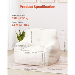 Poltrona Sacco da 90 cm con Braccioli Morbidi e Tasca Portaoggetti, Imbottitura in Memory Foam 25D, Rivestimento in Velluto Teddy per Esterni - Product Image 2