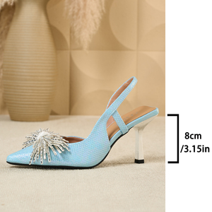 Escarpins Slingback Texturés à Paillettes - Chaussures Habillées à Talons Aiguilles Ornées de Strass Feux d'Artifice et Cœurs pour Femme - Product Image 6