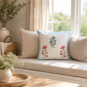 Hand Block Floral Duck Cotton Cushion Cover Decorative <b>Sofa</b> <b>Pillow</b> Cover for Living Room Home Decor - Product Image 2