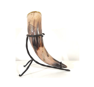 Corne à boire en corne de buffle authentique Viking, polie, avec support métallique, pour fêtes de Noël, style religieux, type chopes à bière - Product Image 1