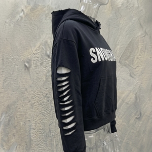 เสื้อฮู้ดดี้สีดำทรงครอป Snowgrace แขนตัดต่อแบบโอเวอร์ไซส์ สไตล์สตรีทแวร์ ใส่ได้ทั้งชายและหญิง เหมาะสำหรับฤดูหนาว - Product Image 4