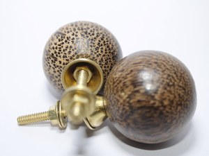 Bela Artisan Handmade Exotic Palm Wood Ball Cabinet <b>Knobs</b> | Natural Grain <b>Furniture</b> Pulls Brass Base | Decorative Wooden <b>Handles</b> - Product Image 4