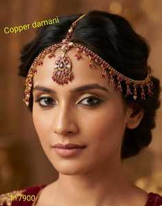 Cadena de Cabeza Nupcial de Lujo Damani Matha Patti de Cobre, Joyería Tradicional India para el Cabello de Boda, Tocado con Perlas y Piedras Kundan - Product Image 2