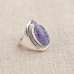 Purple Charoite Gemstone <b>Ring</b> 925 Sterling <b>Silver</b> Handmade Statement <b>Ring</b> Yellow Gold Rose Gold Plated Jewelry for women <b>Men</b> Her - Product Image 1