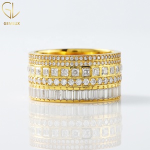 10K Gold Multi Row Baguette, Princess & Round Cut Moissanite <b>Diamond</b> <b>Ring</b> , Multi Row Wide Wedding Band - Product Image 1