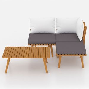 Ensemble de salon de jardin gris foncé avec bois d'acacia massif blanc et mobilier de jardin 100 % polyester - Product Image 3