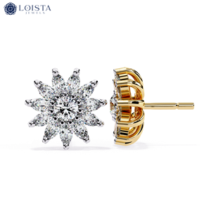 Pendientes de Diamantes Cultivados en Laboratorio, Corte Brillante Redondo, Chapados en Oro, con Certificación IGI, Joyería de Lujo para Mujer - Product Image 1