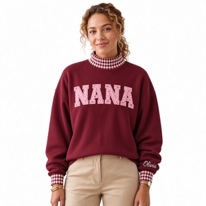 Vêtements décontractés confortables en gros pour femmes, sweat-shirt à col rond à pois bleu marine avec applique de lettres en forme de lions - Product Image 3