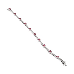 Natural Oval <b>Ruby</b> 18K White Gold Diamond Bar Station <b>Bracelet</b> | Link Tennis <b>Bracelet</b> Fine Jewelry Gift for Women Wholesale Price - Product Image 4