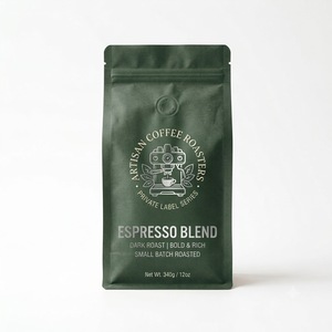 Bolsas de Café con Fondo Cuadrado de Marca Privada, Estructura Laminada PET/PA/AL/CPP, Cierre Superior con Cremallera, Impresión por Serigrafía - OEM/ODM - Product Image 1