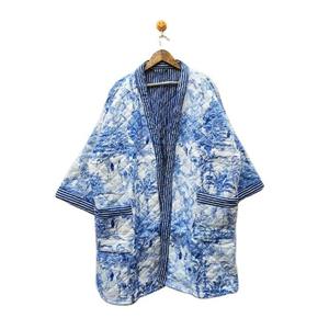 <b>Women</b> Quilted <b>Kimono</b> Robe Blue Floral Print Short Sleeve Cotton Lounge Sleepwear Thermal Winter Coat GIFT FOR HER - Product Image 1