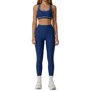 Low MOQ Women 2 Piece Yoga Set Racerback Sports Bra High Waist <b>Leggings</b> Geometric Print Full Length Breathable Workout Outfit - Product Image 4