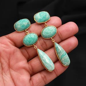 Amazonite Gemstone Drop & <b>Dangle</b> <b>Earrings</b> 18k <b>Gold</b> Vermeil Trendy Wedding Party Gift For Women's Wholesale Supplier - Product Image 2