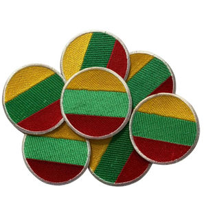Circular Chenille Eco-Friendly Embroidered <b>Patch</b> <b>Sew</b>-<b>On</b> Fabric Blue White Red Stripes for Cloth Decoration - Product Image 5